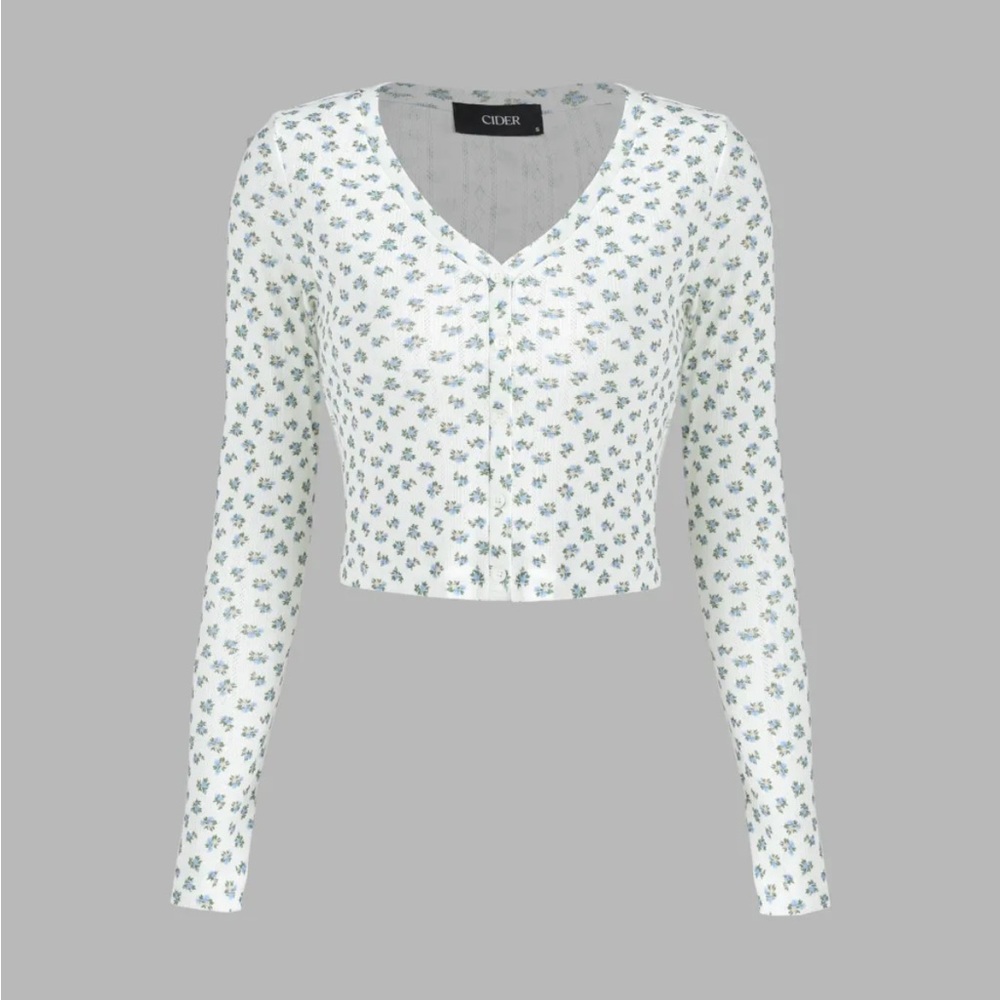 Adorable Cider Floral Pattern Long Sleeve Crop, Small - Picture 1 of 9
